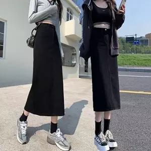 블랙 데님 롱 스커트 청치마 검정 H라인 데님스커트 (HSJ-WCA7FD2)