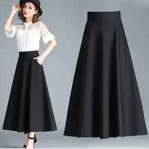 A라인 롱스커트 밴딩스커트 올블랙 하이웨스트 스커트 (HSJ-WE53351)