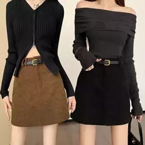 여성 벨트 세트 골덴 미니스커트 코듀로이 숏스커트 (HSJ-WE45C5B)