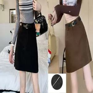 여성용 코듀로이 베이직 골덴 미니 스커트 (벨트포함) (HSJ-WD3C3F2)