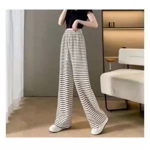 와이드핏 단가라 스트라이프 밴딩 바지 일자 여성 플리츠바지