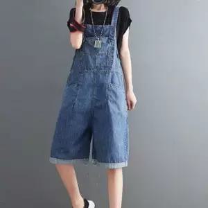 데님멜빵반바지 여성 캐주얼 빅포켓 데님 멜빵반바지 트렌디 점프수트