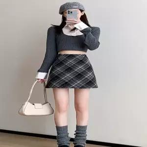 2컬러 가을겨울 A라인 날씬핏 속바지 모직 미니스커트 (HSJ-WFGGA53)