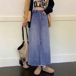 여성 봄 가을 롱 데님 하이웨스트 청치마 (HSJ-WFGO78C)