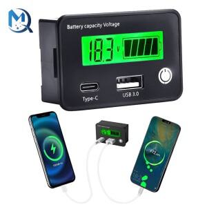 DC8-30V USB C 타입 납산 리튬 배터리 충전 용량 표시기 자동차 바이크 오토바이 디지털 전압계 전압 테스