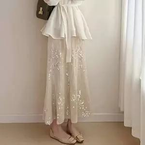 F007215_레이스시스루 스팽글 밴딩스커트 (HSJ-WE6D71F)