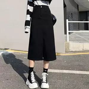 치마 날 여자오피스룩 앞트임 블랙 A라인 (HSJ-WF5517C)