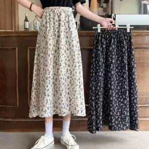 여자 봄 여름 꽃 플라워패턴 흰색 얇은 A라인 롱치마 (HSJ-WFA6EC6)
