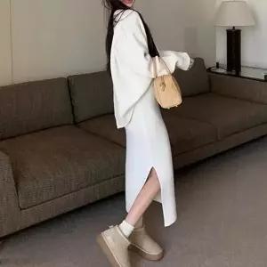 뒷트임 골지 니트 옆트임 밴딩 스커트 세트 (HSJ-WFJE56Z)