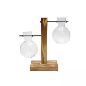 수경 재배 유리 화병 2구 식물 화분 원목 거치대 우드 받침 감성 소품