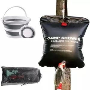 캠핑용 휴대용 샤워기 야외 샤워백 5갤런/20L 접이식 물통이 있는 방수 하이킹용 키트 자동차 여행 피크닉