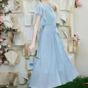 [리빌모아]여자 나시 러플 쉬폰 리본 롱 원피스 JSW-OPS-SP0000CRZ-하늘색