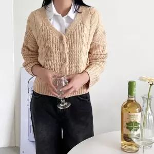 [리빌모아]여자 브이 꽈배기 하찌 니트 가을 가디건 DJW-KN-SCAT1034-핑크