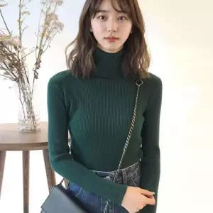 [리빌모아]여자 포근 도톰 기본 목폴라 골지 티 LDW-TSA-SSIS622-딥그린