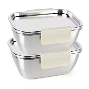 국산 올스텐 크림 스텐밀폐용기 직사각 4호 850ml 2P