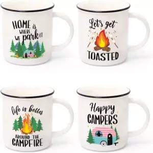 네펠리바타 캠핑 커피 머그잔 세트 차 우유 여행용 세라믹 애호가 휴가 선물용 해피 캠퍼 4종