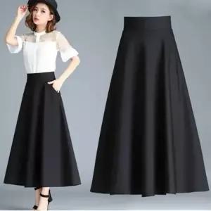 A라인 롱스커트 밴딩스커트 올블랙 하이웨스트 스커트 (HSJ-WE53351)