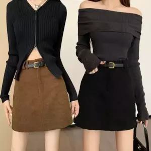 여성 벨트 세트 골덴 미니스커트 코듀로이 숏스커트 (HSJ-WE45C5B)