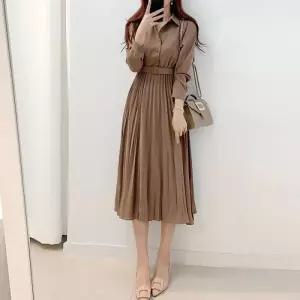 [리빌모아]여자 블링 플리츠 벨트 셔츠 원피스 JSW-OPA-P0000CSV-브라운