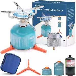 WAEDO 휴대용 캠핑 스토브 버너 1LB 프로판 탱크 어댑터가 포함된 배낭형 연료 캔 캐니스터 스탠드 및