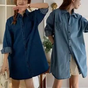 데님미디셔츠원피스 여자데님셔츠 박스핏데님셔츠 (HSJ-WE8733F)