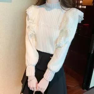 [리빌모아]여자 프릴 벨벳 레이스 블라우스 JSW-BLA-SP0000CTF-아이보리