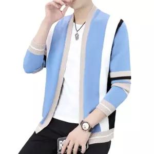 미비다 남성 브이넥 니트 스웨터 가디건 봄가을 루즈핏 캐주얼 패치 배색 코트 ADOR3
