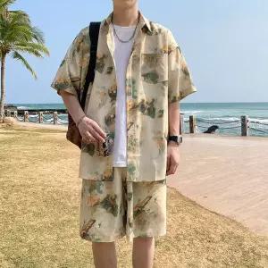 훌리오 남자트레이닝복세트 반팔 여름 쿨링 프린트 셔츠 세트 비치 바캉스룩 캐주얼 투피스 UNO2