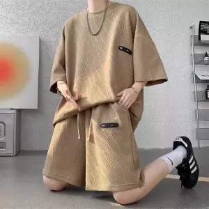 훌리오 하계 캐주얼 남자트레이닝복세트 반팔 빅사이즈 텍스쳐 자카르 티셔츠 코디 반바지 트레이닝 세트 U