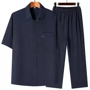 훌리오 하계 투피스 셔츠 할아버지 하복 맨투맨 반팔 얇은 수트 아빠 남자트레이닝복세트 UNO2