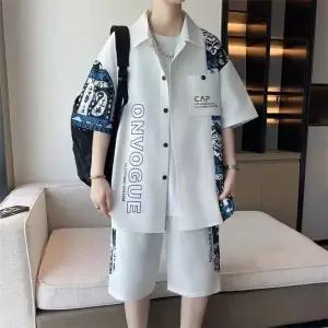 훌리오 여름 캐주얼 투피스 반팔 남자트레이닝복세트 오버사이즈 반바지 셔츠 세트 멋스러운 UNO2