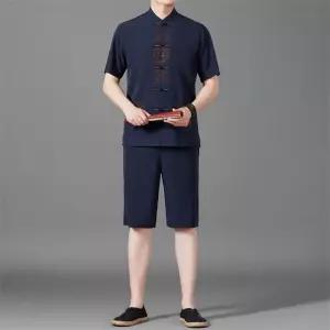 훌리오 남자트레이닝복세트 반팔 여름 중년 세트 셔츠 얇은 캐주얼 스리피스 홈 UNO2