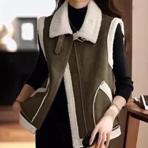 [리빌모아]여자 오버핏 무스탕 카라 양털 조끼 JSW-VEW-SP0000CTL-연카키