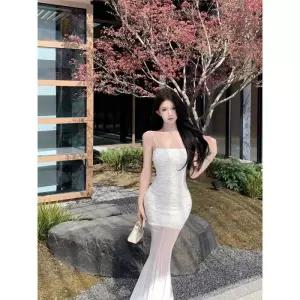 에네로 레이스 원피스 망사 나시 하복 스커트 바람 머메이드 엉덩이 감싸기 롱 UNO2