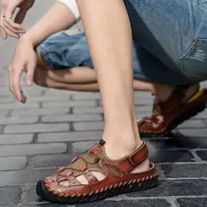 알마센 캐주얼 여름 남사친 쿨링 수제화 리얼 메쉬 통기성 샌들 비치화 슈즈 가죽 메시 ADOR2