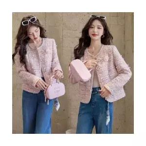 마킷3 여성 하프코트 프렌치 코트 쇼트 춘추 트위드 핑크 톱 JEN3