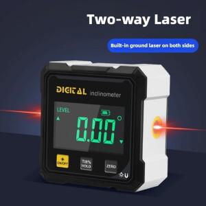 듀얼 레이저 디지털 전자 레벨 360 ° 앵글 파인더 4면 자기 경사계 각도기 박스 목공 도구