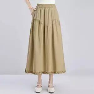 마이진 여성용 치마 미디 롱 하계 캐주얼 밴딩 슬림핏 하객 A라인 플리츠 허리 ADOR2