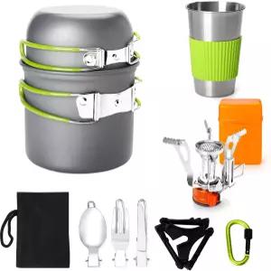 Gutsdoor 캠핑 조리기구 세트 장비 캠프파이어 도구 논스틱 경량 스태커블 냄비 팬 보울과 야외 하이킹용