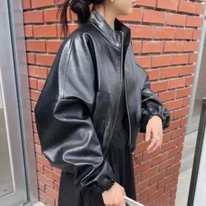 [리빌모아]여자 오버핏 벌룬 가죽 라이더 집업 자켓 SDW-JKA-SMFNC030054