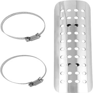 QWORK 모터사이클 배기 열 차폐 20mm-70mm 파이프에 범용 장착 스테인리스 스틸 클램프 실버