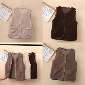 [리빌모아]여자 양털 뽀글이 심플 브이넥 집업 포켓 조끼 OCW-VEW-SWF047FC