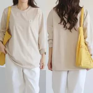 [리빌모아]여자 빅사이즈 패치 라운드 심플 긴팔 티셔츠 OCW-TSA-SWFGY4Q8