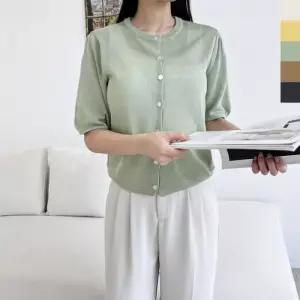 [리빌모아]여자 린넨 퍼프 무지 반팔 니트 가디건 DJW-CA-S2LPPT1020-그린