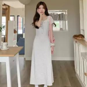 [리빌모아]여자 프릴 레이스 U넥 카라 슬림 롱 원피스 SDW-OPS-SLL1001421