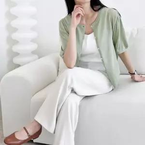 [리빌모아]여자 린넨 퍼프 무지 반팔 니트 가디건 DJW-CA-S2LPPT1020-진베