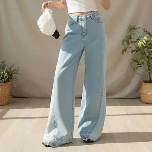 [하프클럽/]여성 절개 배색 와이드 연청 부츠컷 맥시진