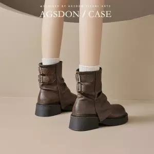 브라운 통굽 워커 여성패션 워커힐 바지통더미 앵클부츠 봄가을 옥스퍼드 DL3