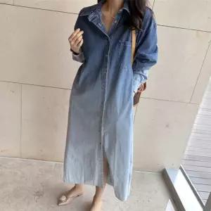 [리빌모아]여자 루즈핏 투톤 워싱 데님 롱 원피스 JSW-OPS-SP0000CUG-단일
