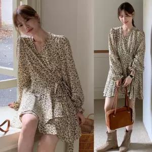 [웬디]프릴소매 플로랄 V넥 원피스 WP13584